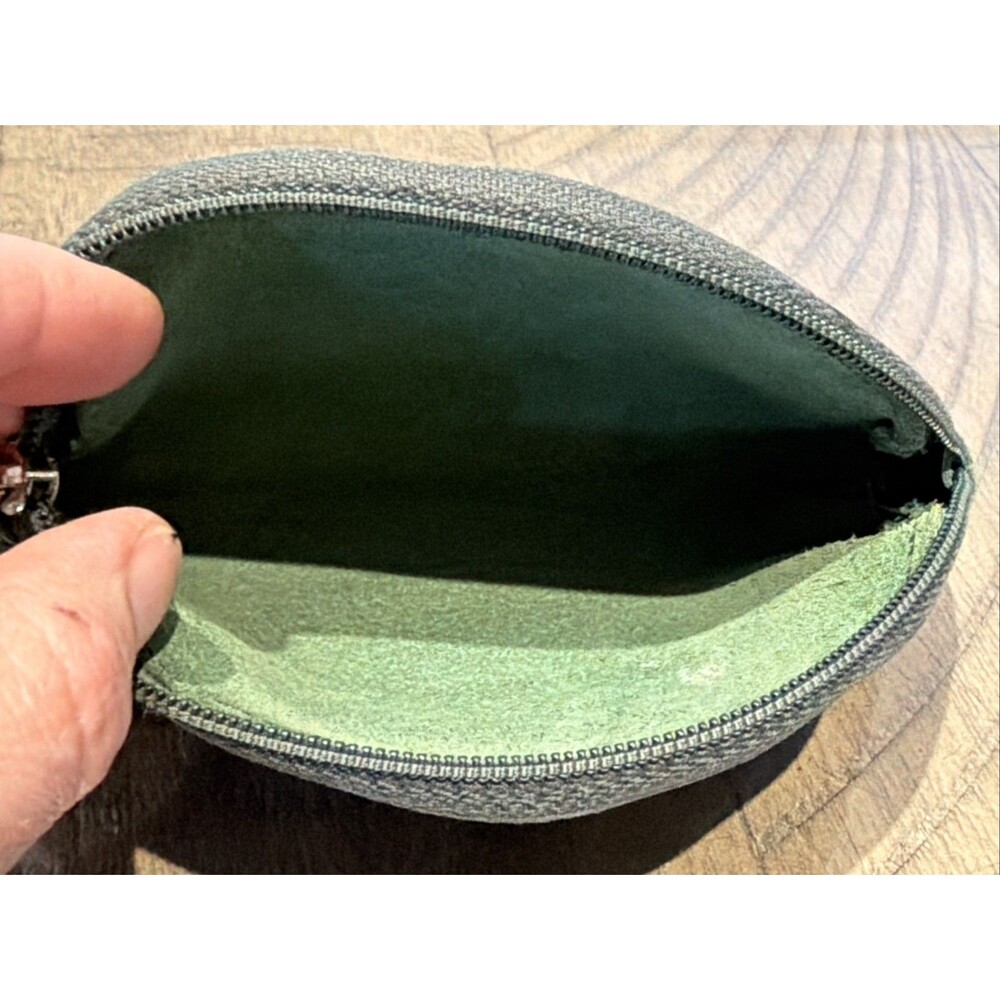 IL BISONTE Leather Pouch Small  Zip Coin Purse green Genuine Leather Italy - Picture 4 of 7